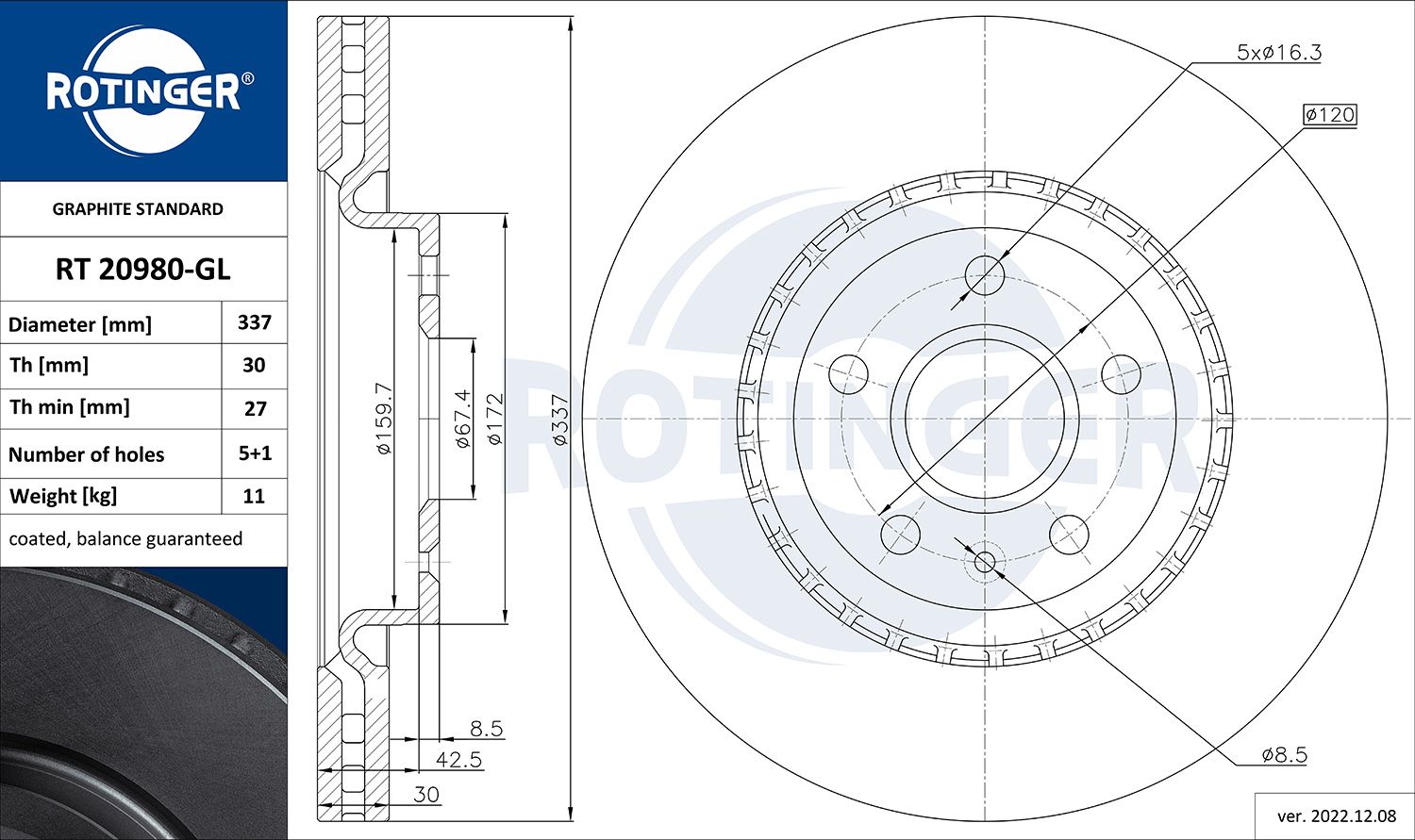 Disc frana ROTINGER GRAPHITE LINE RT 20980-GL