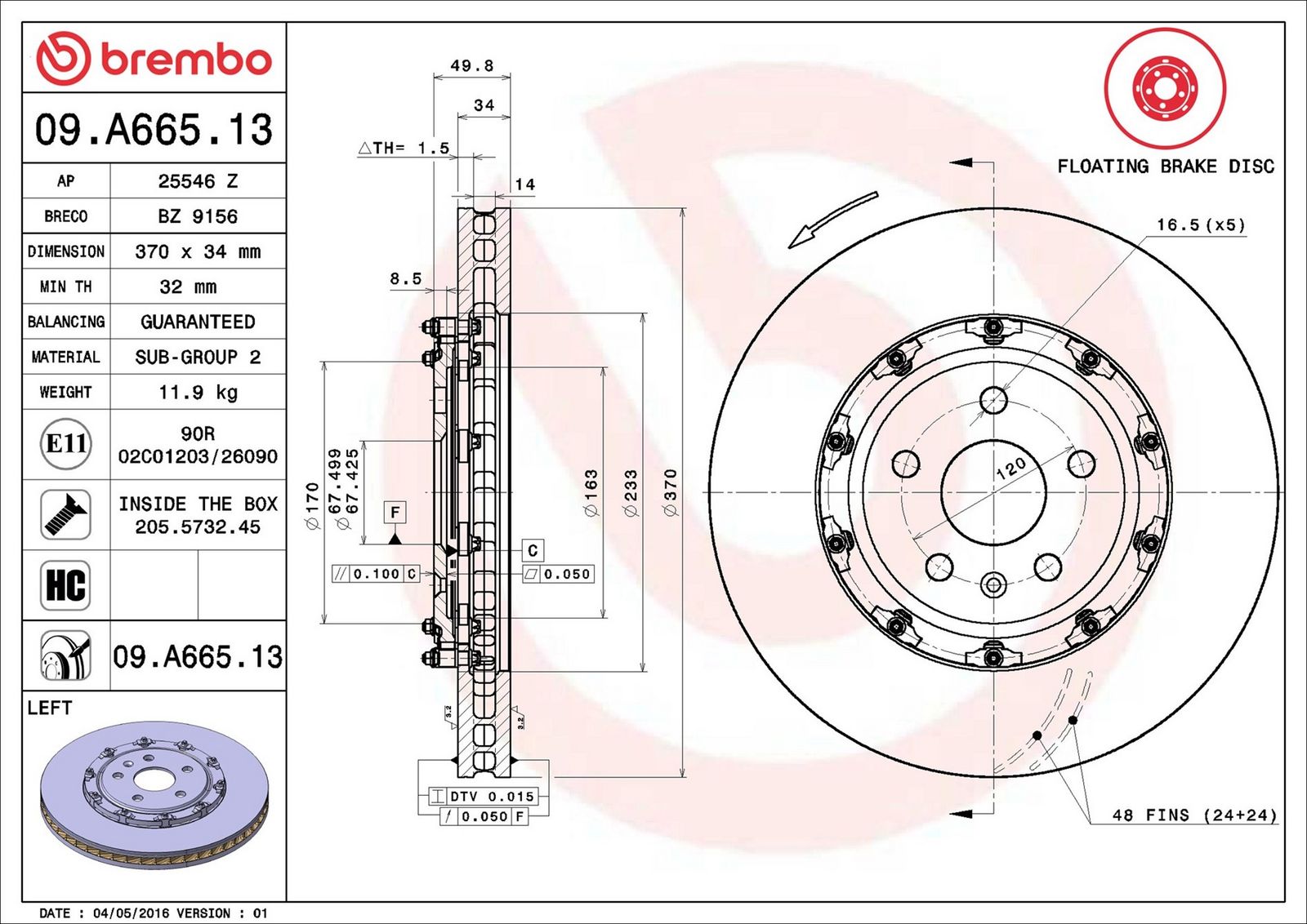 Levně Brzdový kotouč BREMBO 09.A665.13