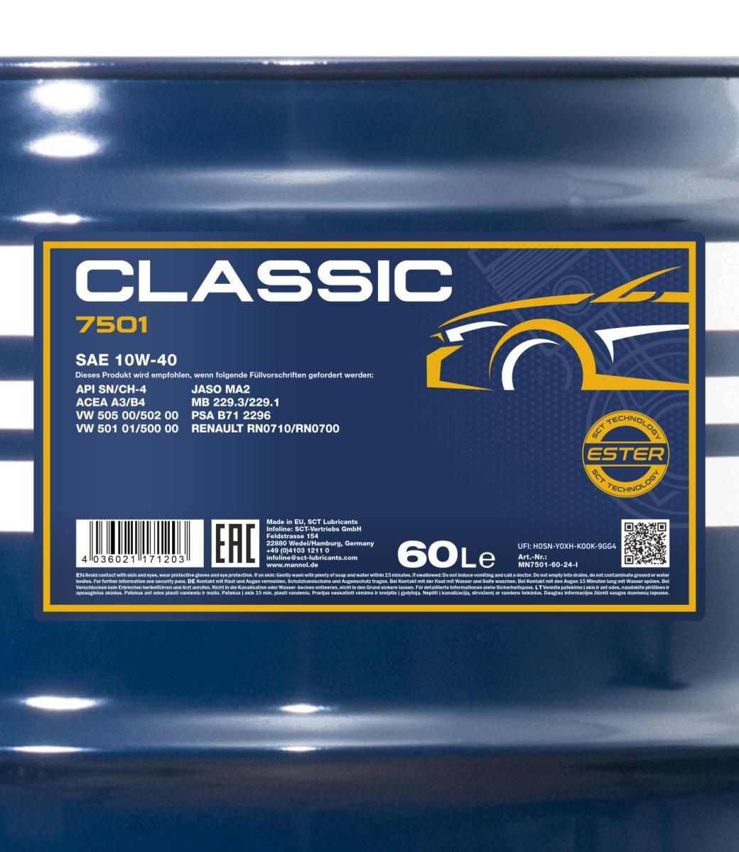 Motorový olej 7501 MANNOL Classic 10W-40, 60L