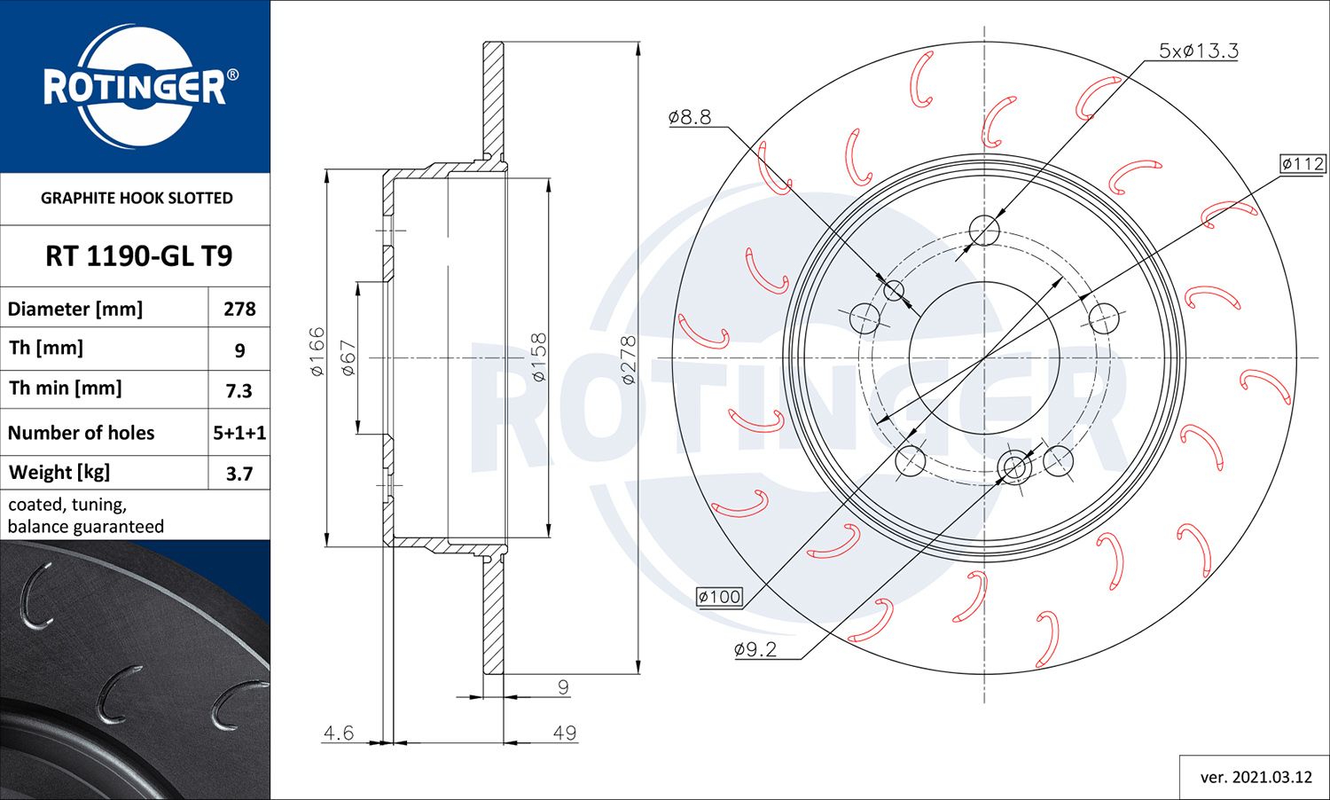 Tarcza hamulcowa ROTINGER RT 1190-GL T9