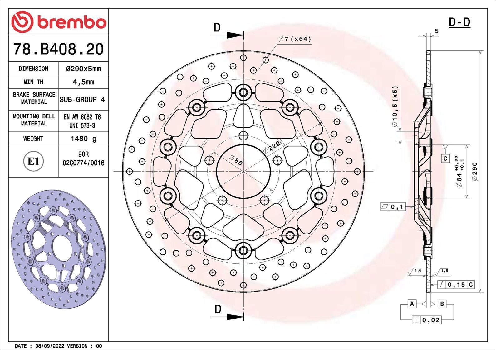 Disc frana BREMBO 78B40820