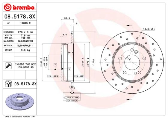 Tarcza hamulcowa BREMBO 08.5178.3X