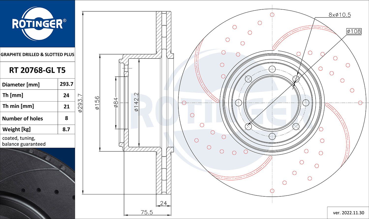 Tarcza hamulcowa ROTINGER RT 20768-GL T5