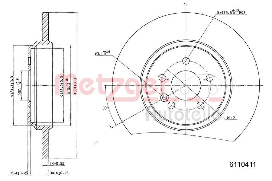 Tarcza hamulcowa METZGER AUTOTEILE 6110411