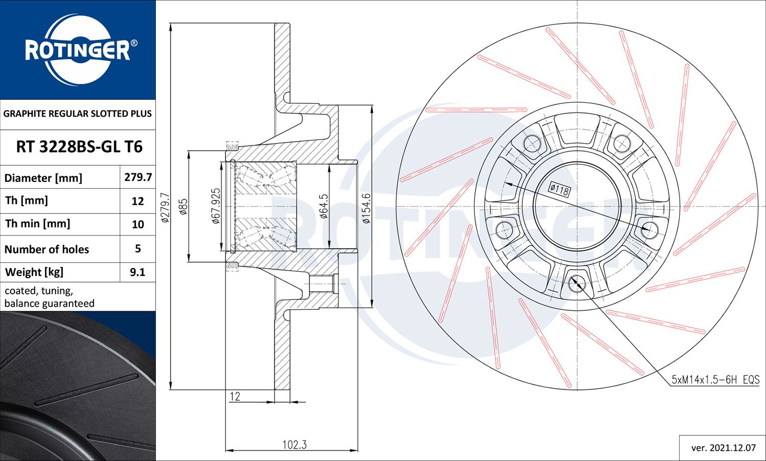 Tarcza hamulcowa ROTINGER RT 3228BS-GL T6