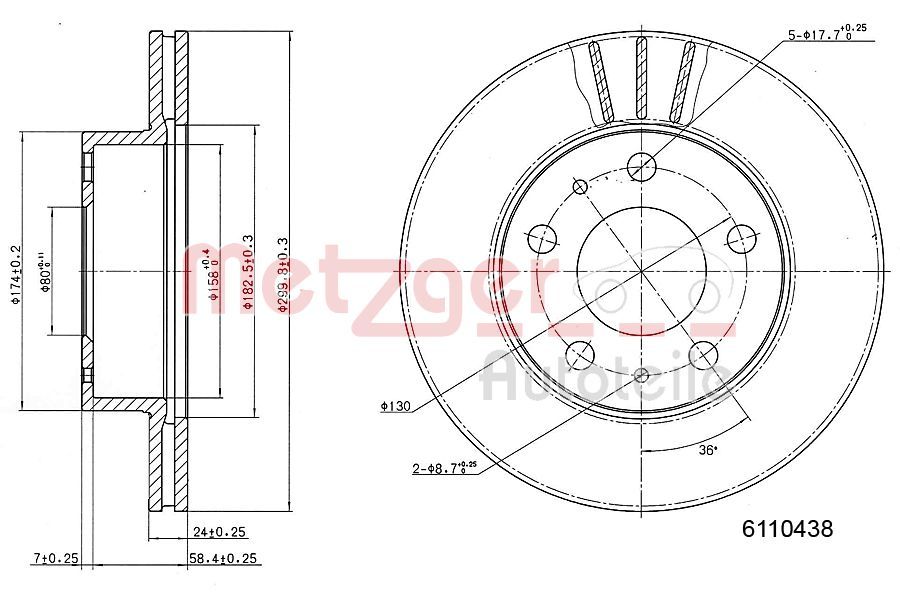 Tarcza hamulcowa METZGER AUTOTEILE 6110438