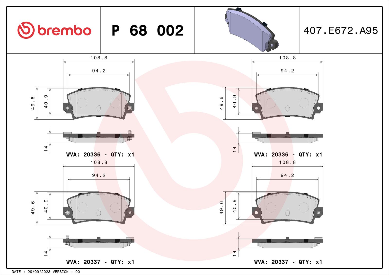 Sada brzdových platničiek kotúčovej brzdy BREMBO P 68 002