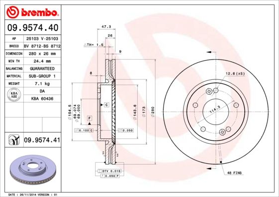 Brzdový kotúč BREMBO 09.9574.41