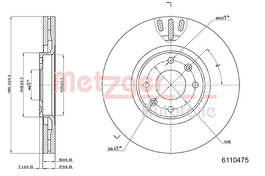 Tarcza hamulcowa METZGER AUTOTEILE 6110475