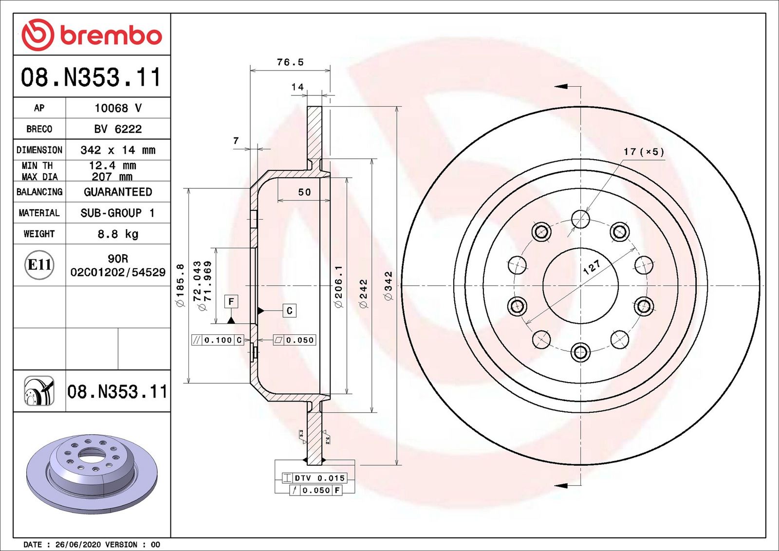 Levně Brzdový kotouč BREMBO 08.N353.11