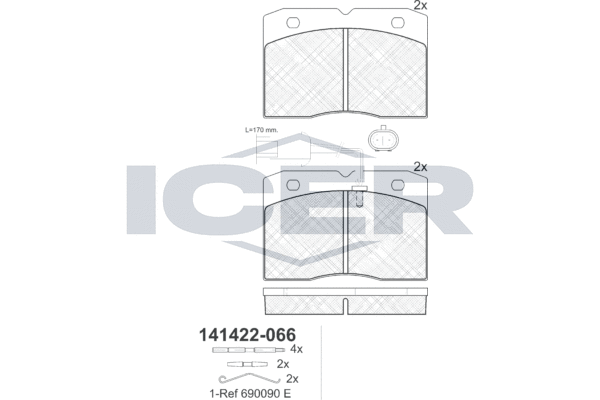 Zestaw klocków hamulcowych, hamulce tarczowe ICER 141422