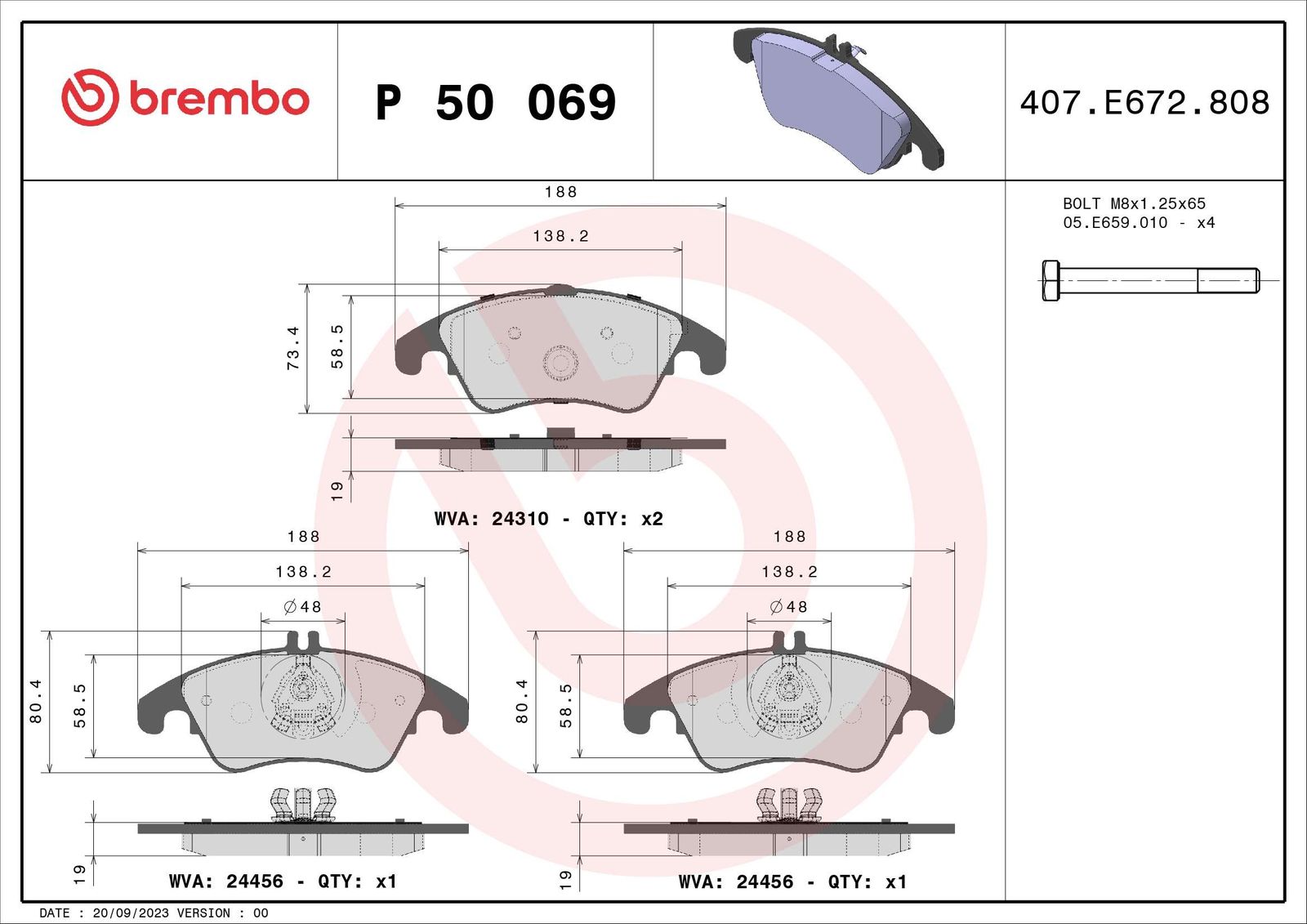 Sada brzdových platničiek kotúčovej brzdy BREMBO P 50 069