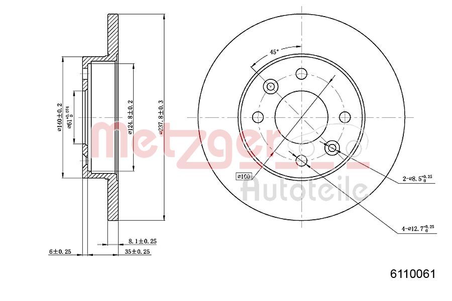 Tarcza hamulcowa METZGER AUTOTEILE 6110061