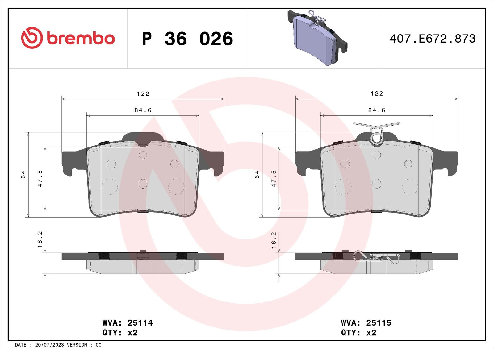 Sada brzdových platničiek kotúčovej brzdy BREMBO P 36 026