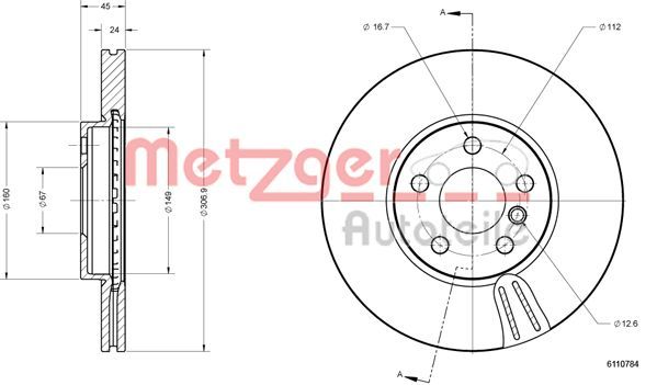 Tarcza hamulcowa METZGER AUTOTEILE 6110784