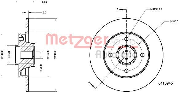 Tarcza hamulcowa METZGER AUTOTEILE 6110945