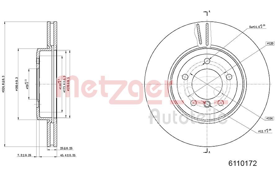 Tarcza hamulcowa METZGER AUTOTEILE 6110172