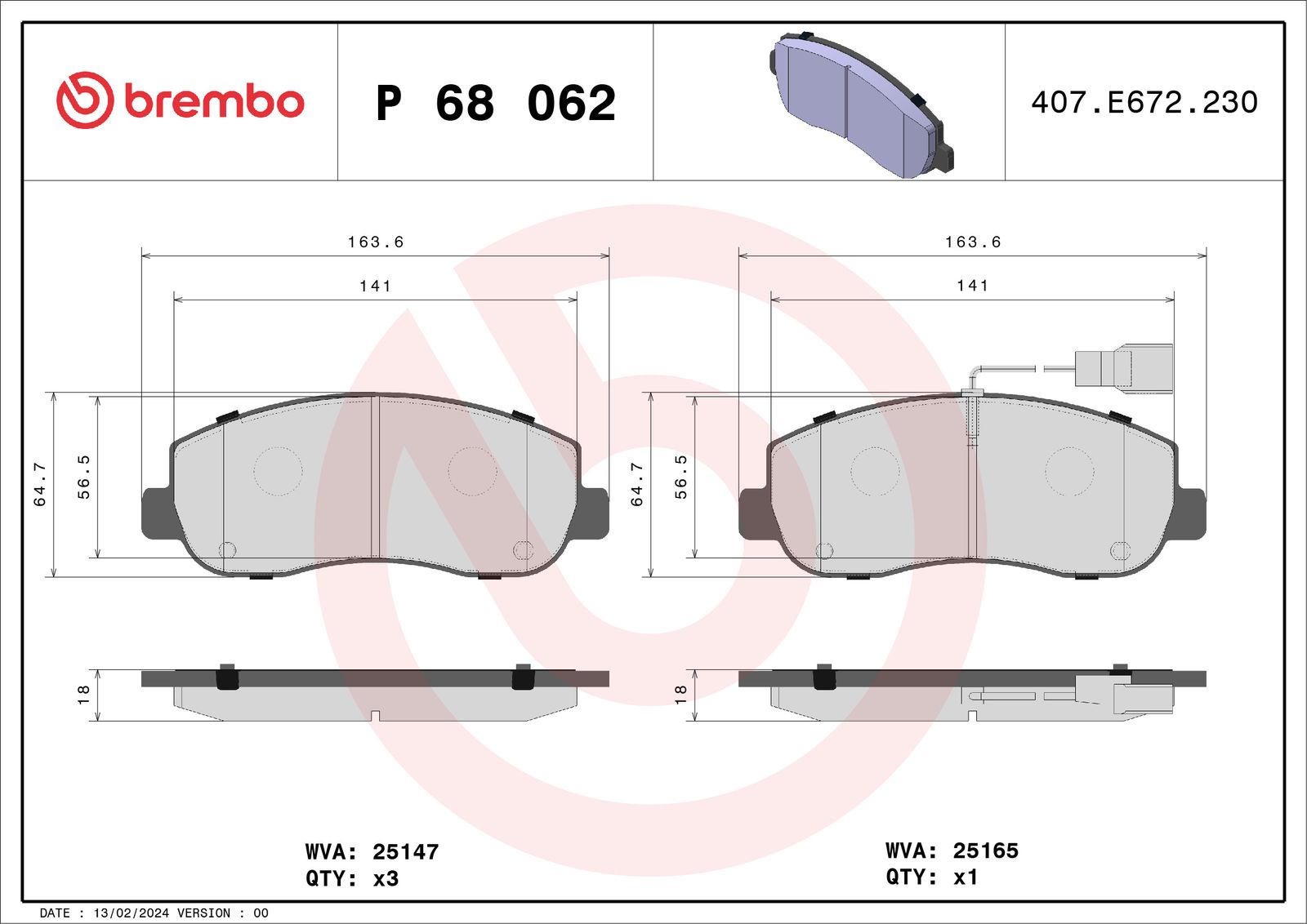 Sada brzdových platničiek kotúčovej brzdy BREMBO P 68 062