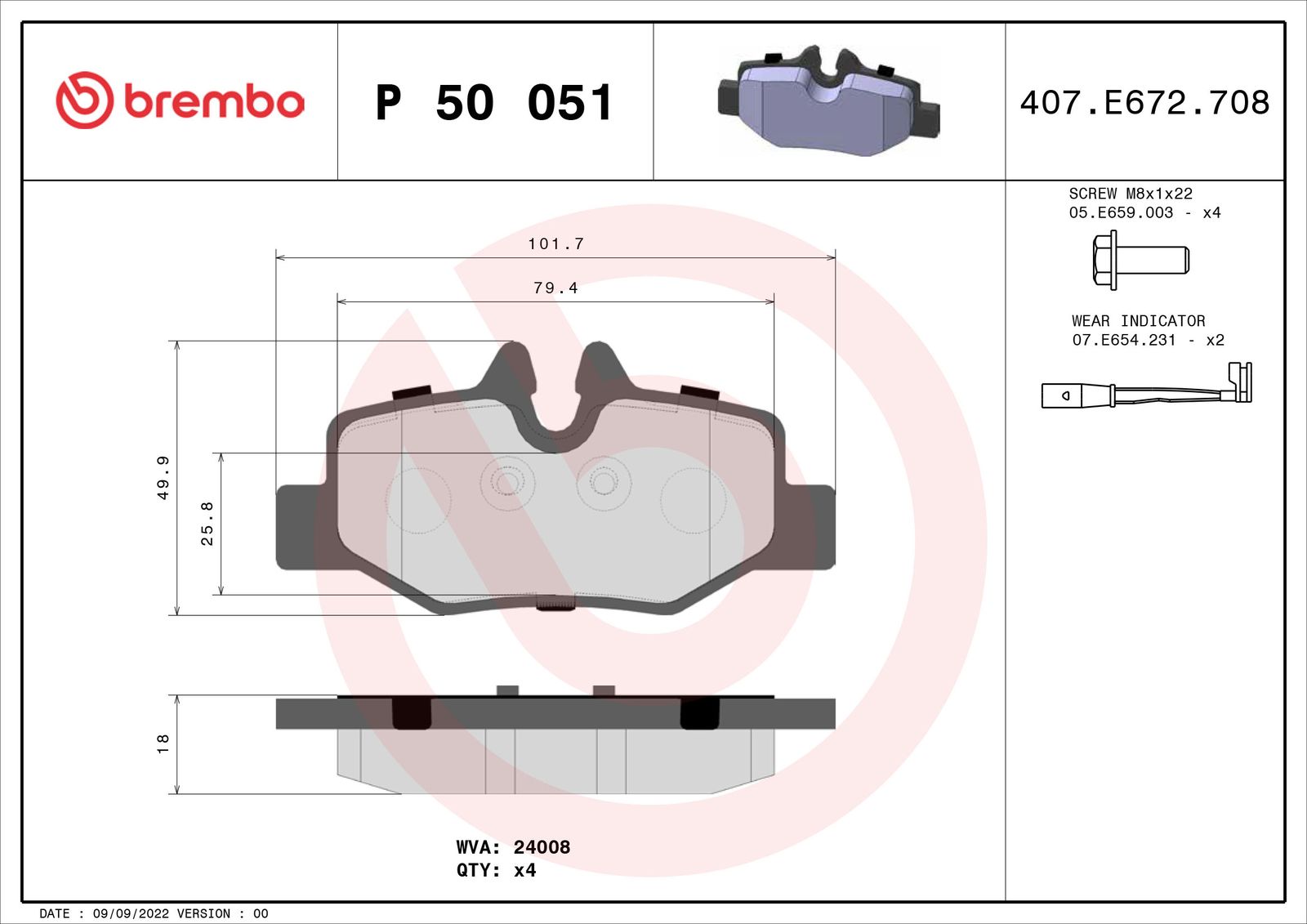 Sada brzdových platničiek kotúčovej brzdy BREMBO P 50 051