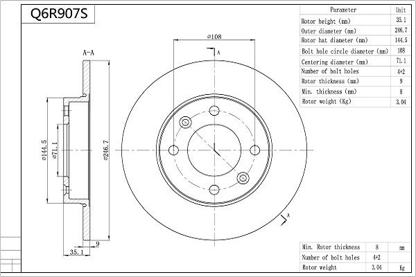 Tarcza hamulcowa AISIN Q6R907S