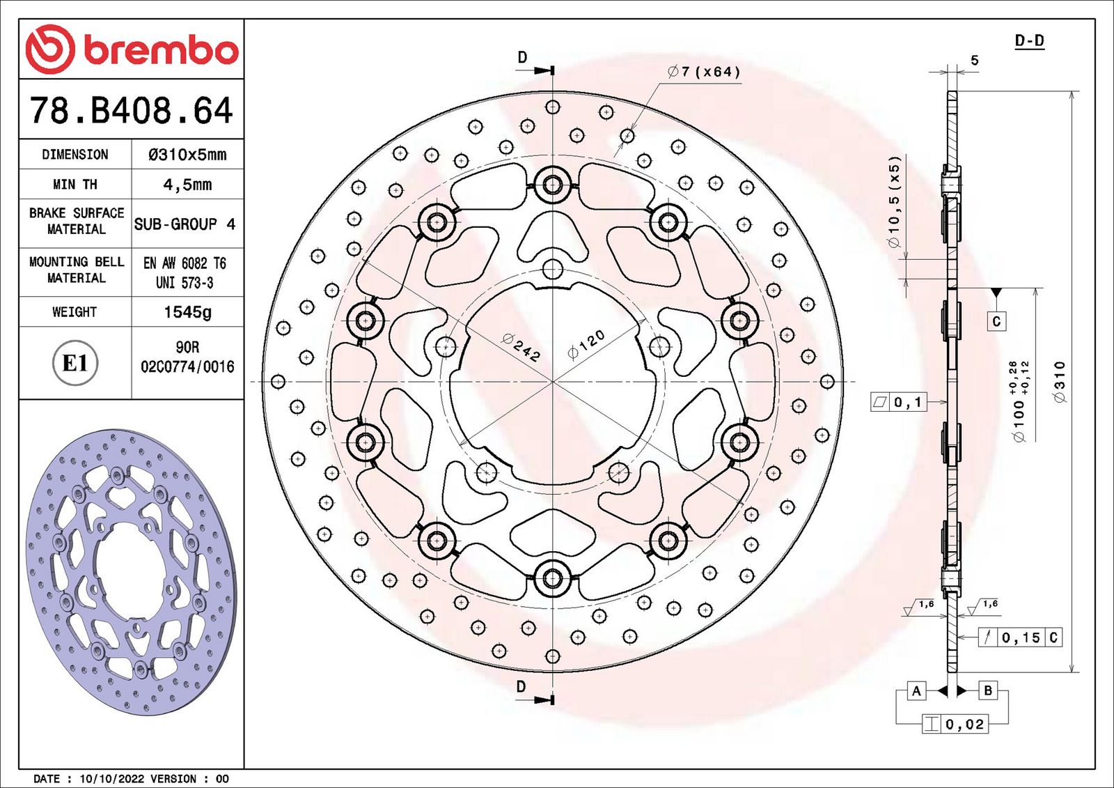 Disc frana BREMBO 78B40864