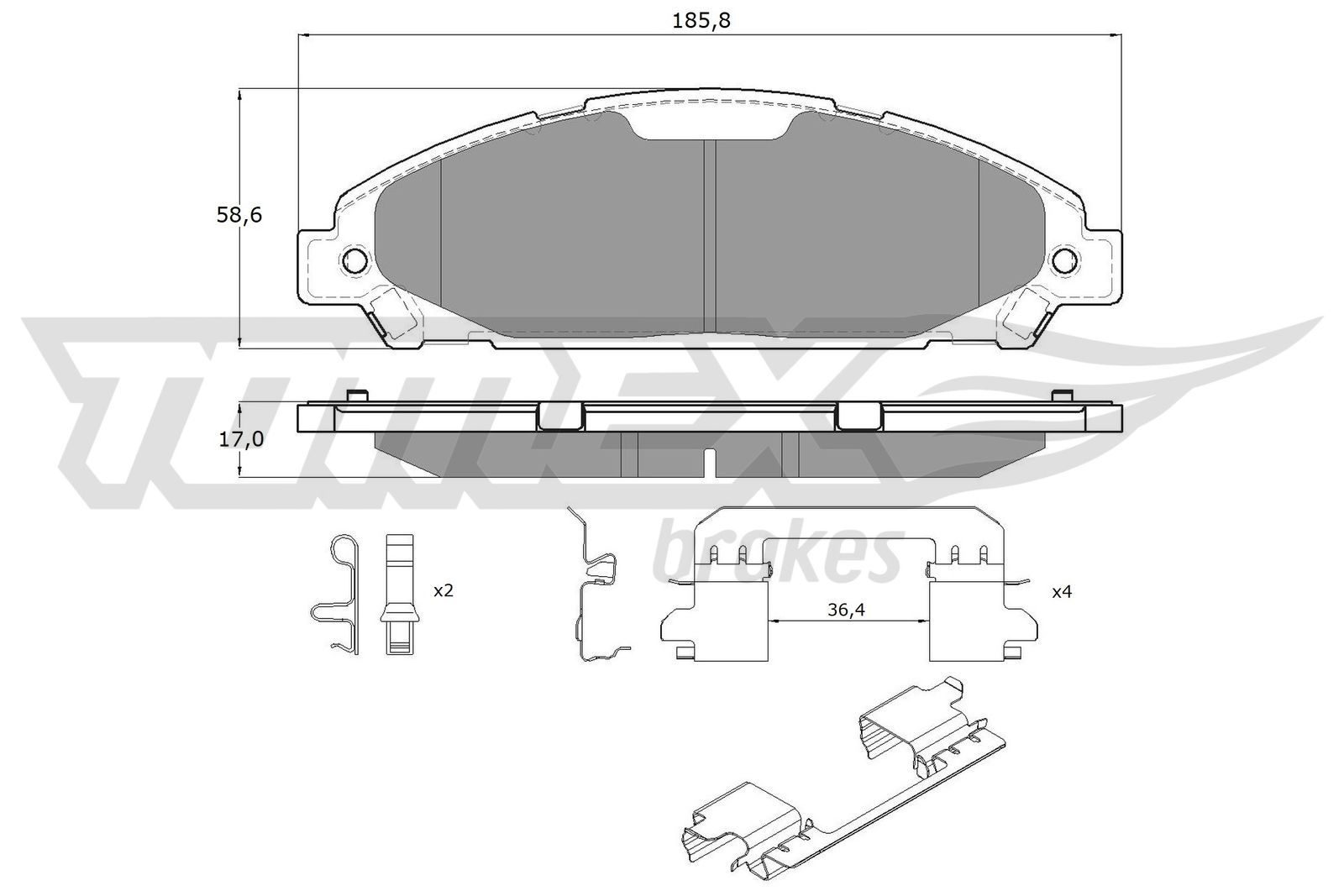 Sada brzdových destiček, kotoučová brzda TOMEX Brakes 18-96
