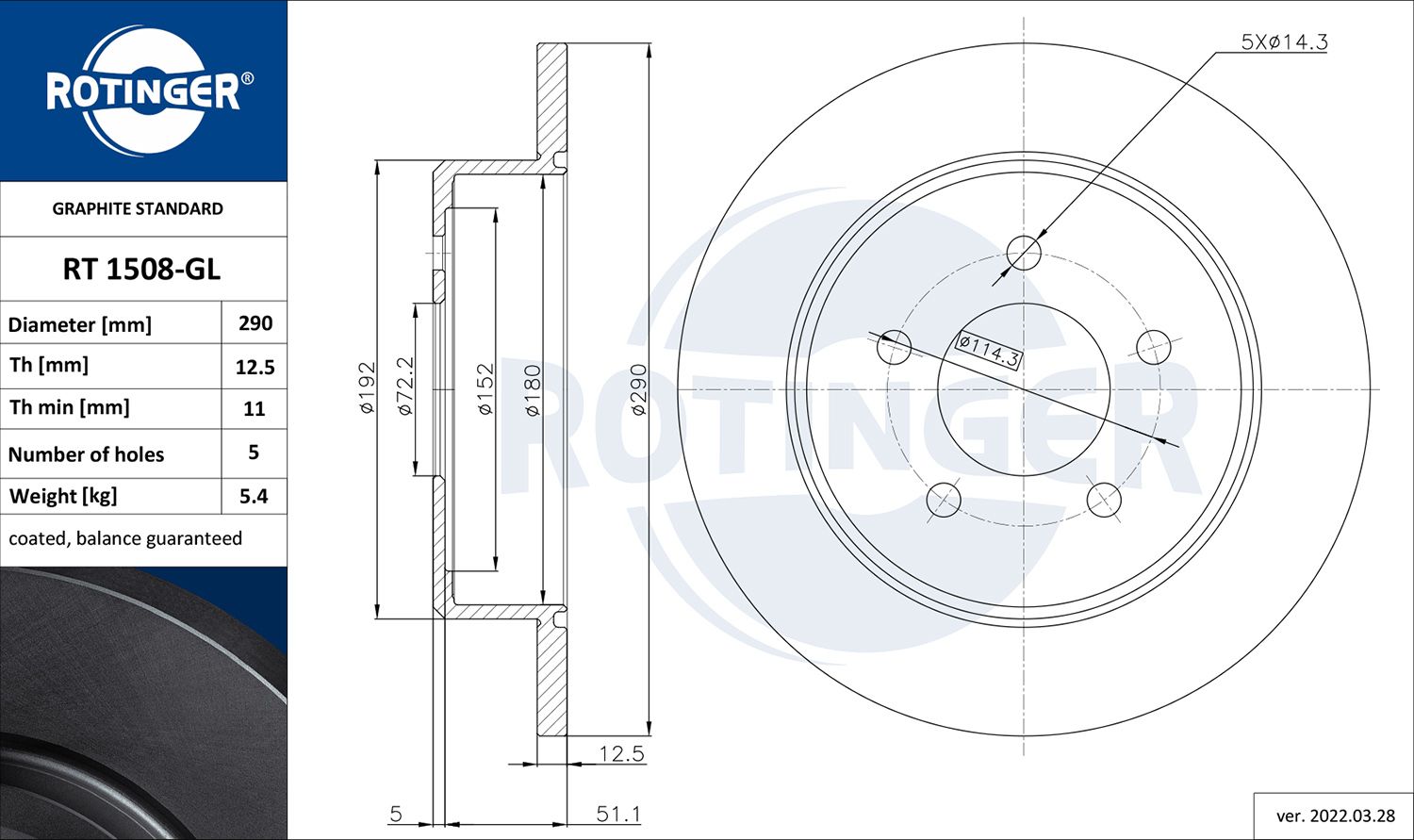 Tarcza hamulcowa ROTINGER RT 1508-GL