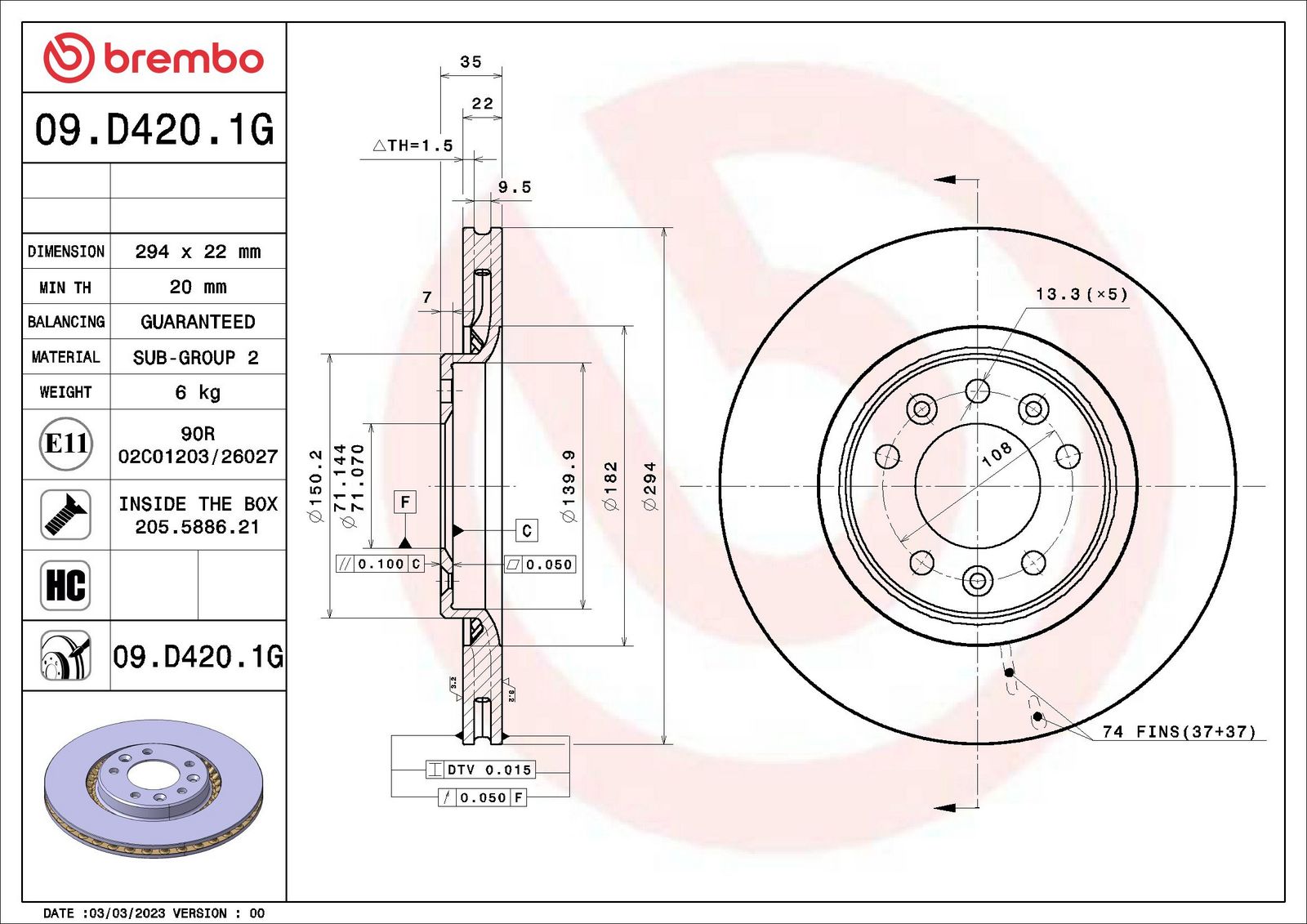 Tarcza hamulcowa BREMBO 09.D420.1G