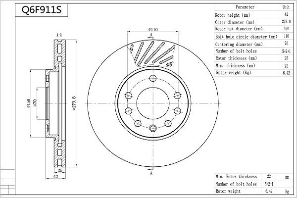 Tarcza hamulcowa AISIN Q6F911S