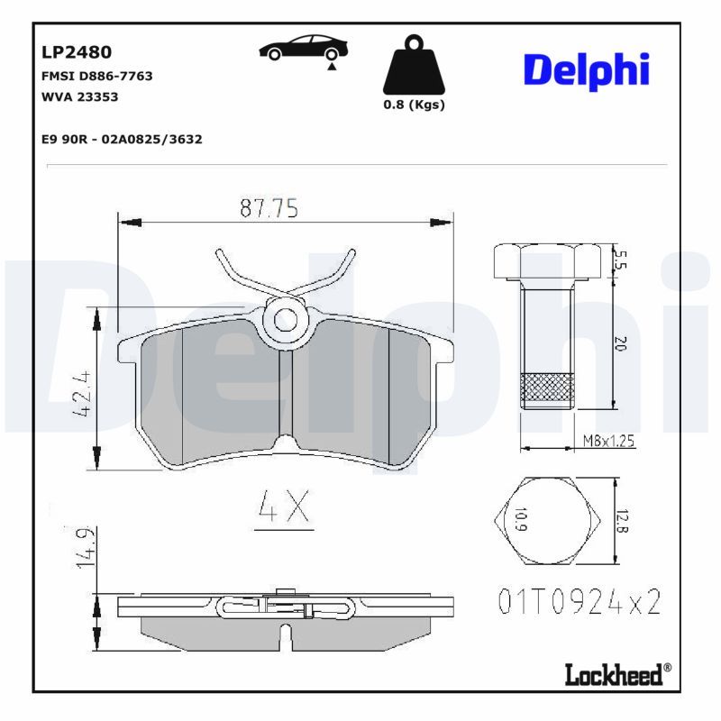 Levně Sada brzdových destiček, kotoučová brzda DELPHI LP2480