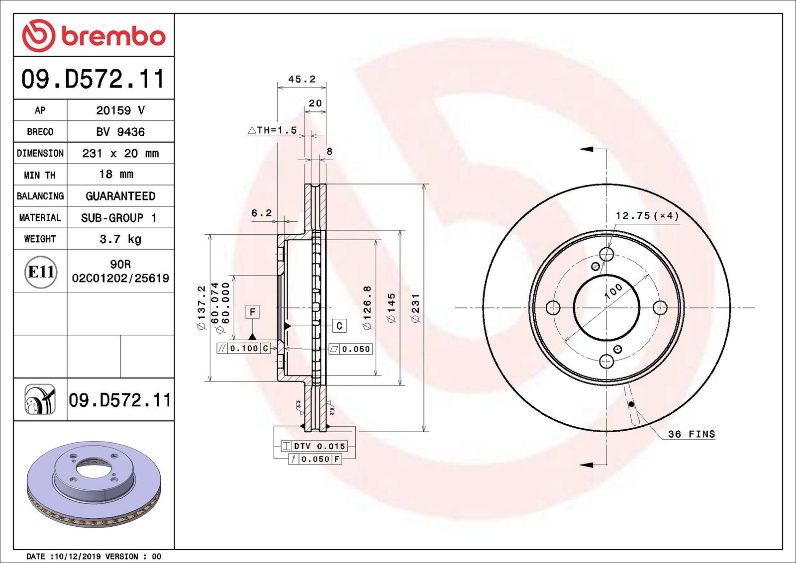 Levně Brzdový kotouč BREMBO 09.D572.11