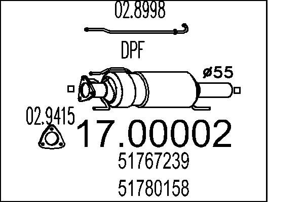 Filtr sadzy / filtr cząstek stałych, układ wydechowy MTS 51780158