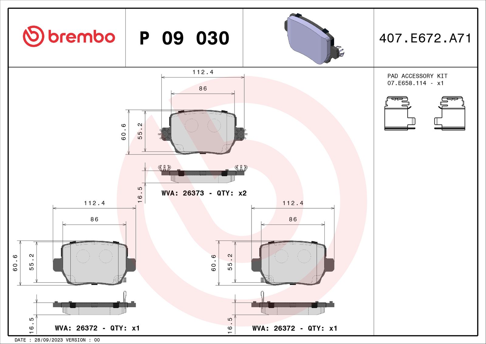Sada brzdových platničiek kotúčovej brzdy BREMBO P 09 030