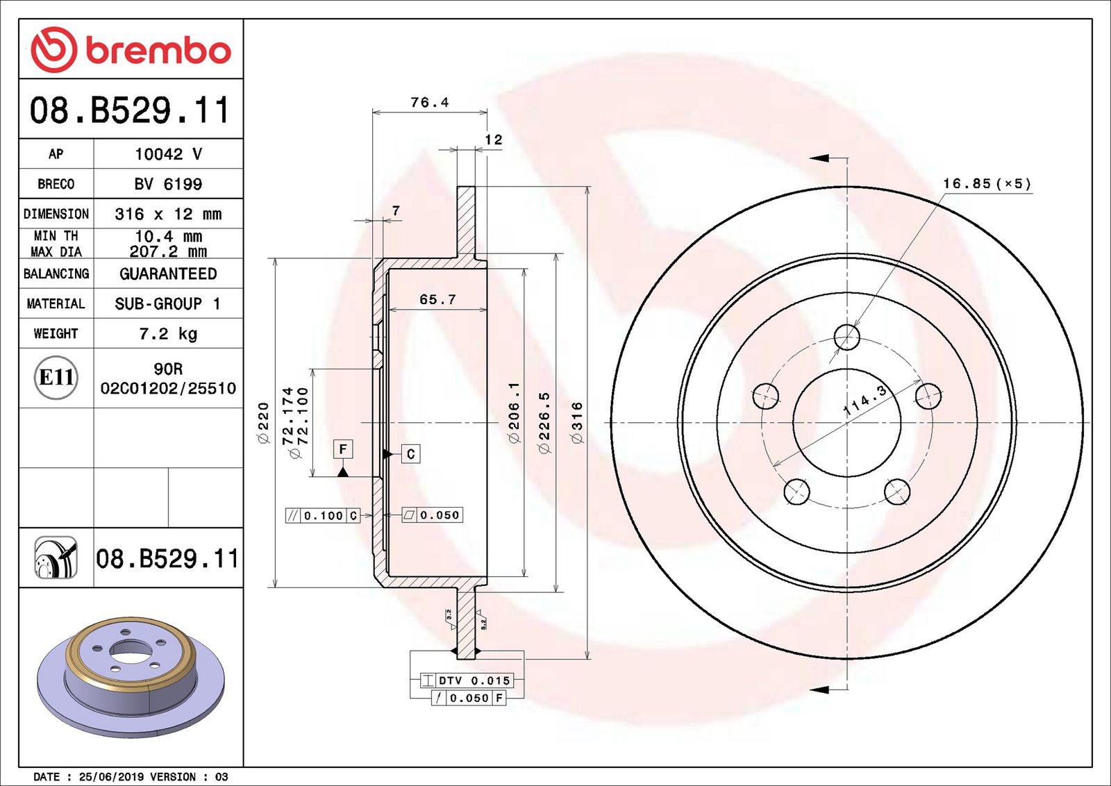Levně Brzdový kotouč BREMBO 08.B529.11