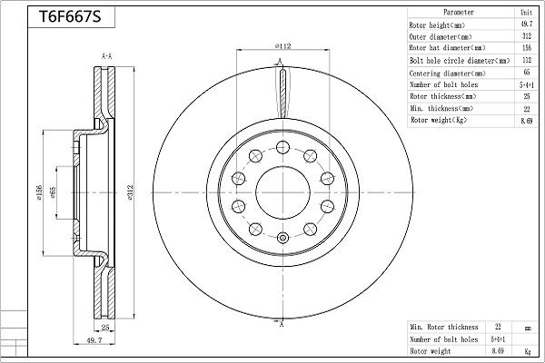 Tarcza hamulcowa AISIN T6F667S