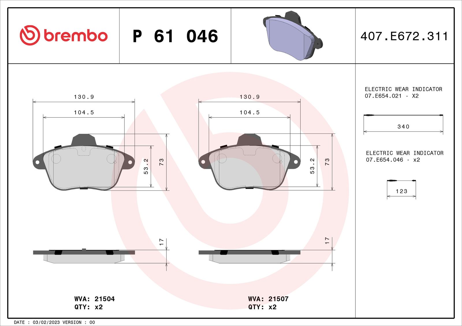 Sada brzdových platničiek kotúčovej brzdy BREMBO P 61 046