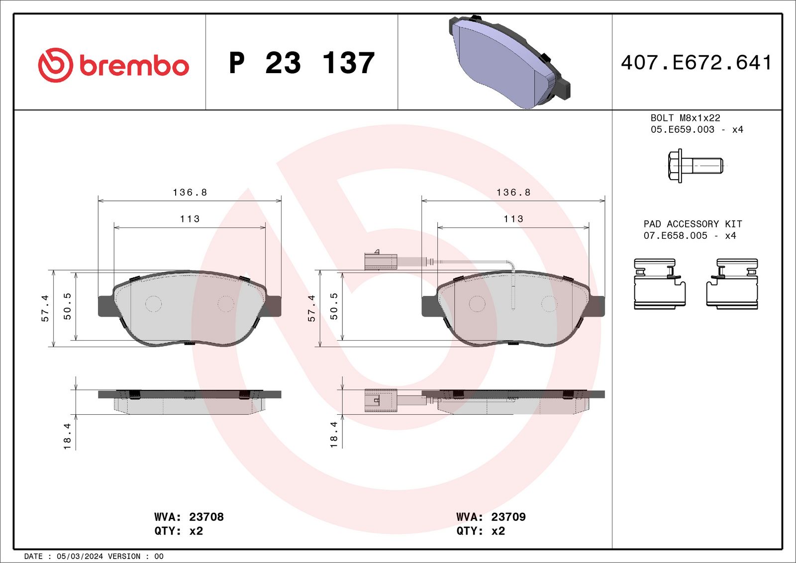 Sada brzdových platničiek kotúčovej brzdy BREMBO P 23 137