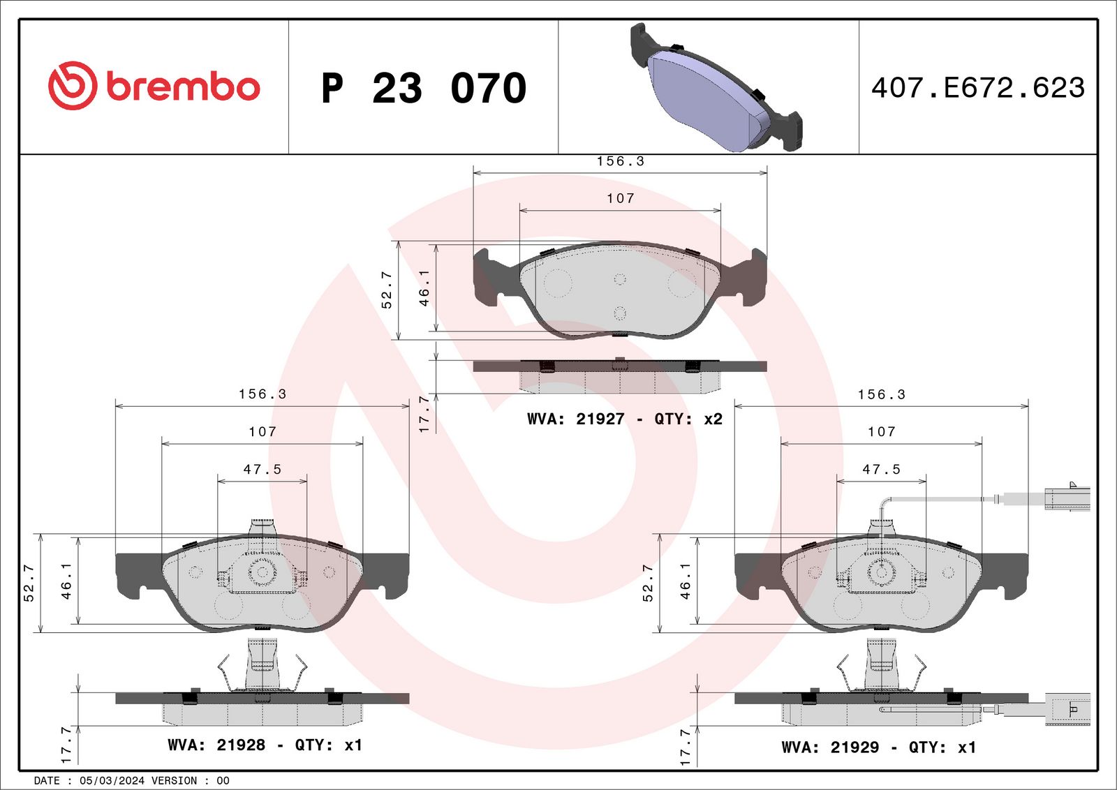 Sada brzdových destiček, kotoučová brzda BREMBO P 23 070