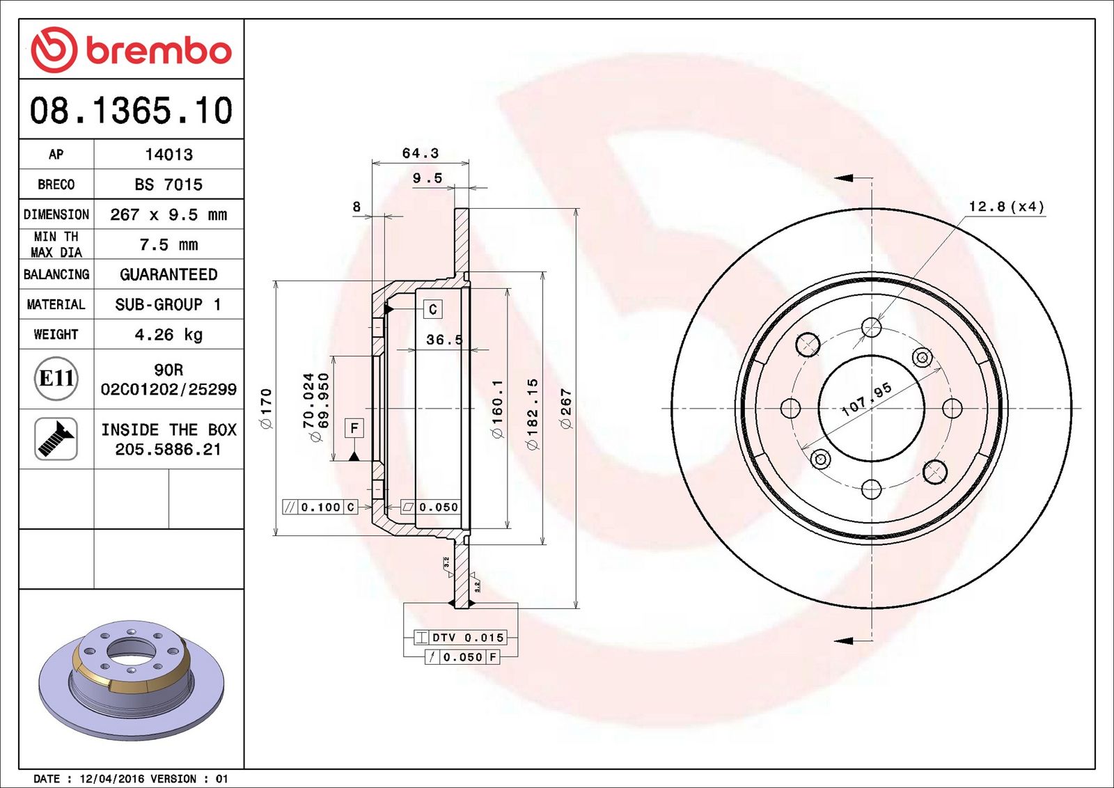 Levně Brzdový kotouč BREMBO 08.1365.10