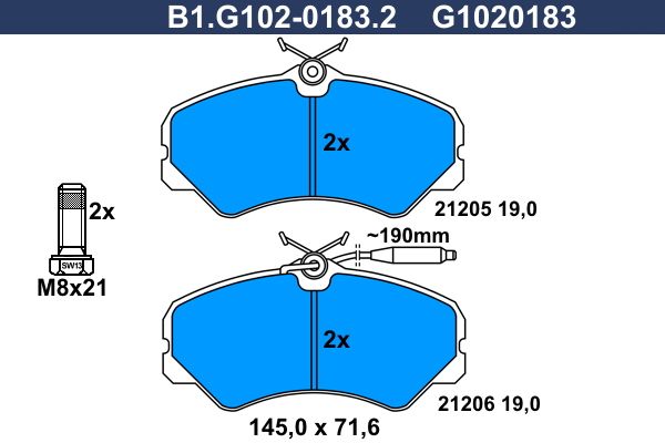 Zestaw klocków hamulcowych, hamulce tarczowe GALFER B1.G102-0183.2