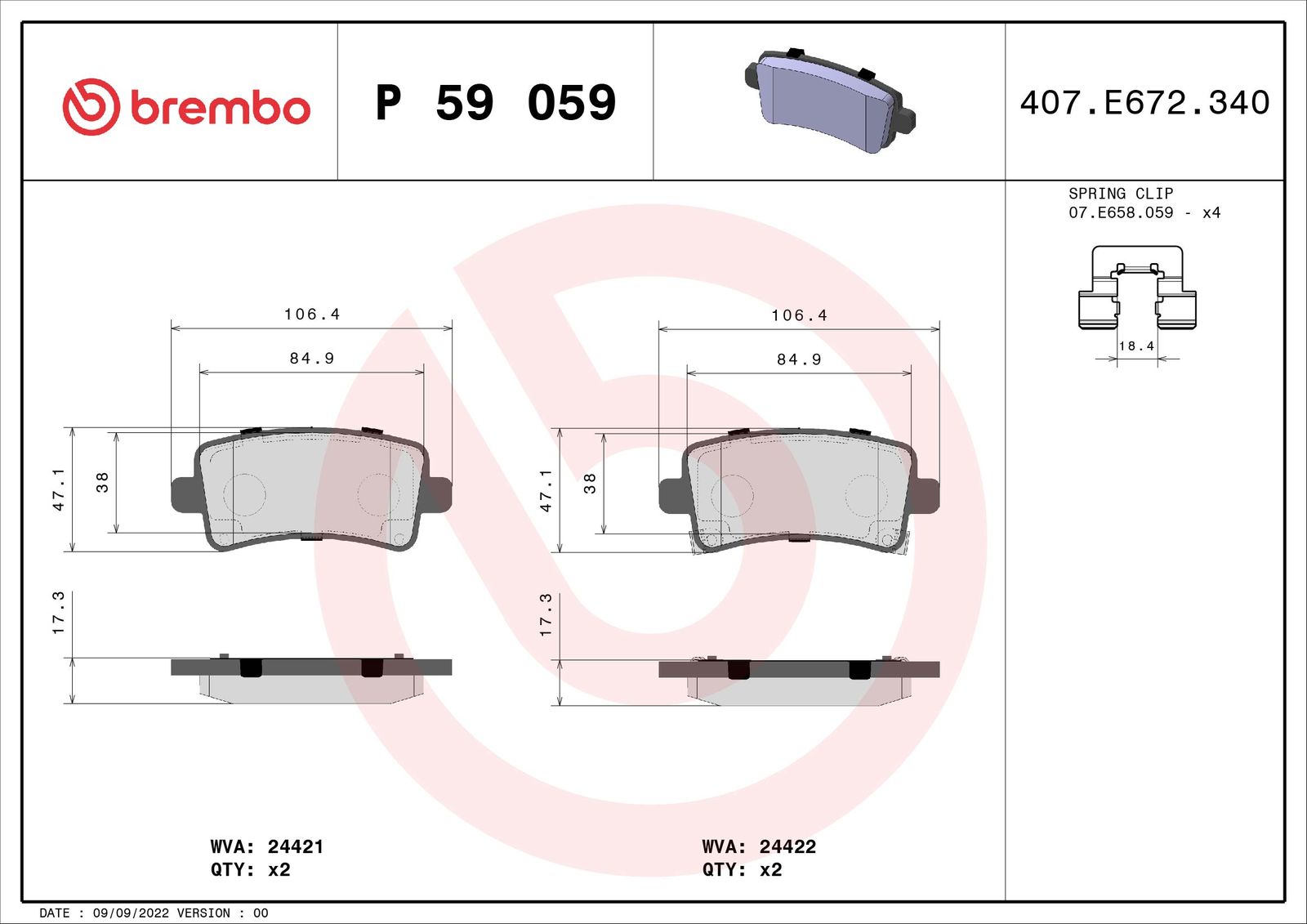 Sada brzdových platničiek kotúčovej brzdy BREMBO P 59 059