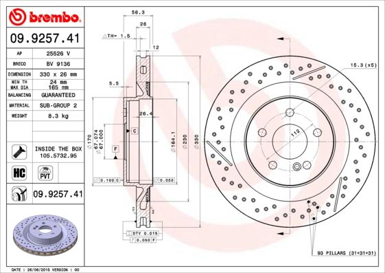 Brzdový kotouč BREMBO 09.9257.41