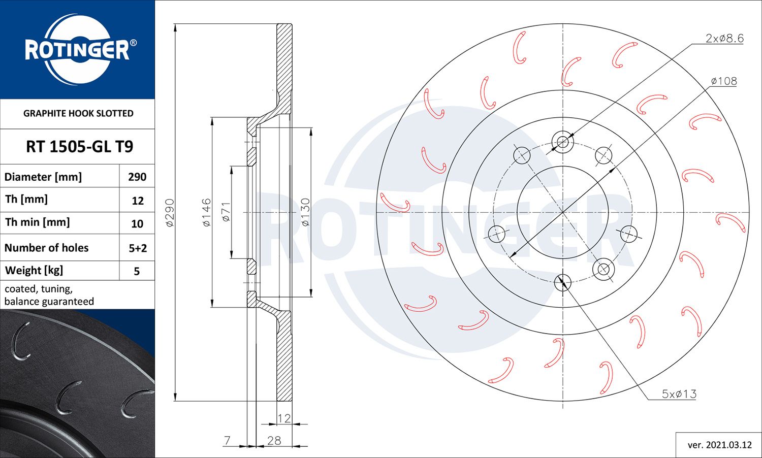 Tarcza hamulcowa ROTINGER RT 1505-GL T9