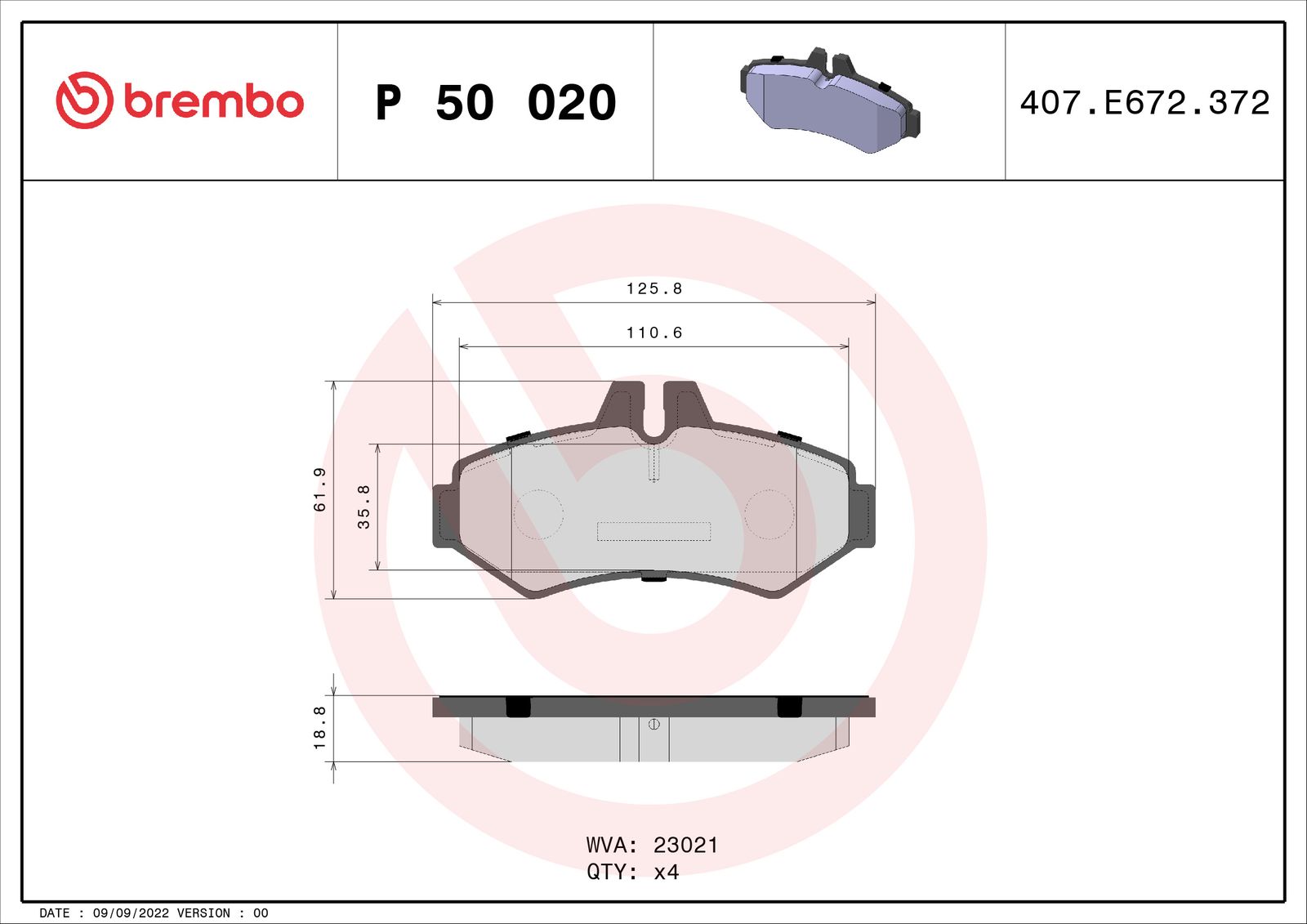 Sada brzdových platničiek kotúčovej brzdy BREMBO P 50 020
