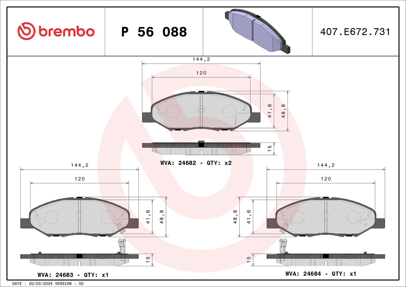 Sada brzdových destiček, kotoučová brzda BREMBO P 56 088