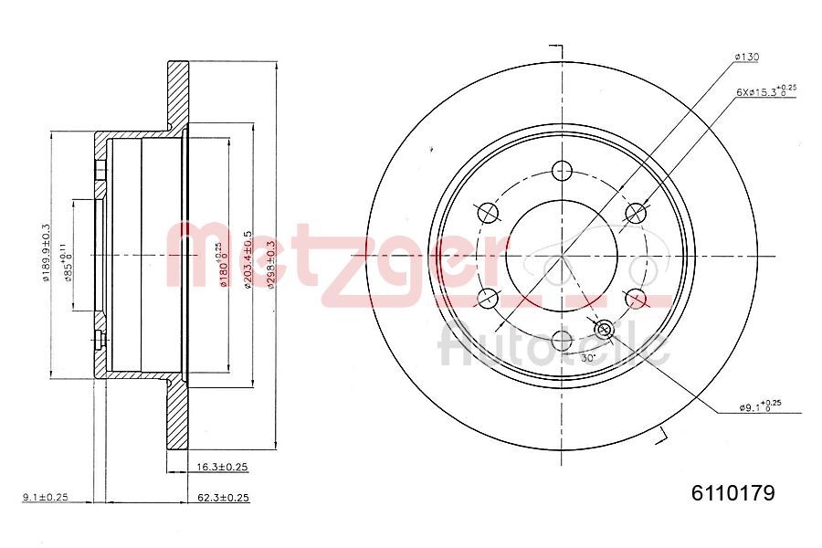 Tarcza hamulcowa METZGER AUTOTEILE 6110179