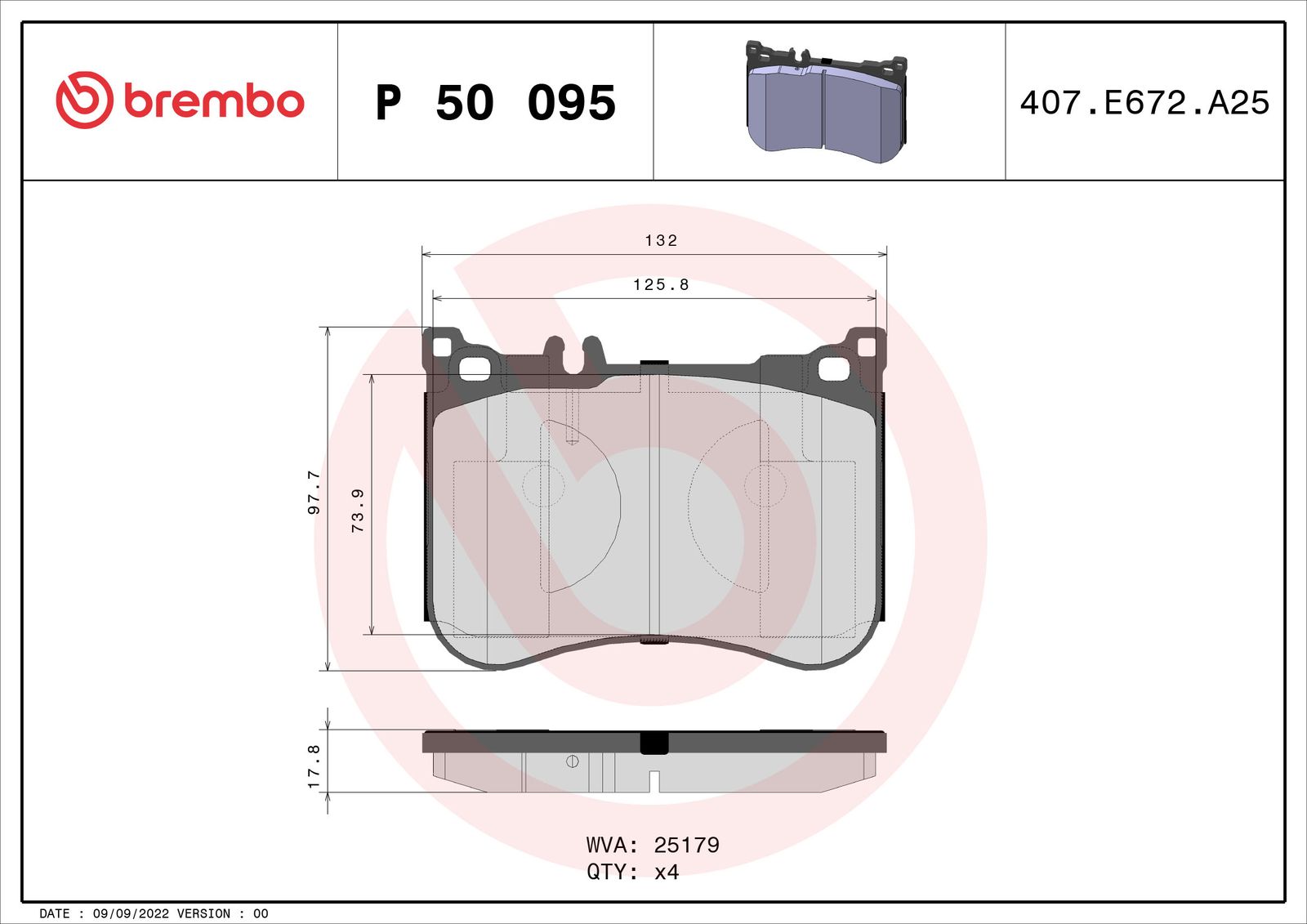 Sada brzdových platničiek kotúčovej brzdy BREMBO P 50 095