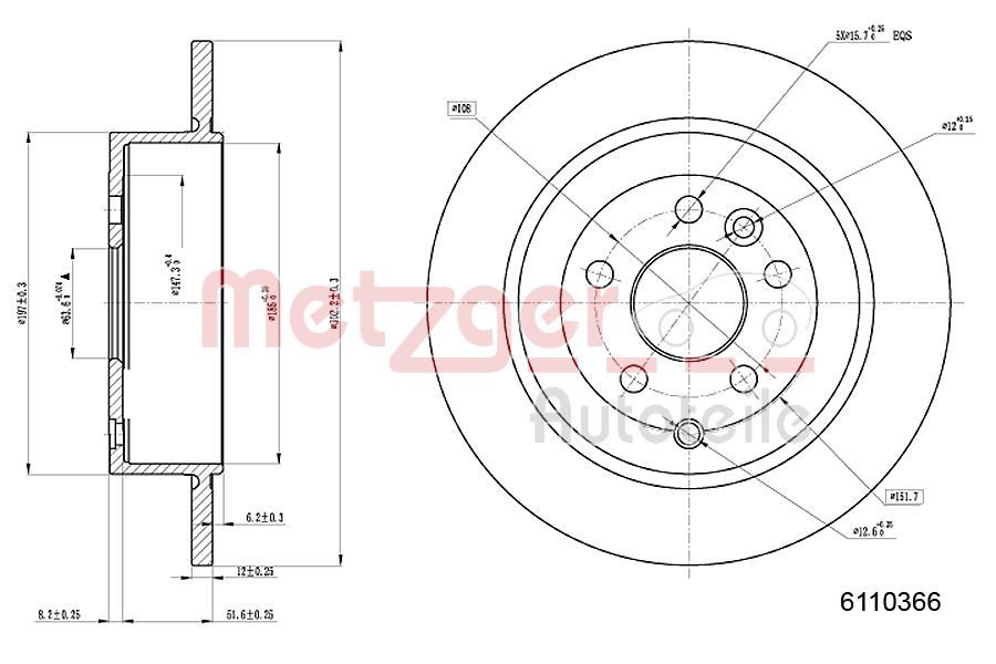 Tarcza hamulcowa METZGER AUTOTEILE 6110366
