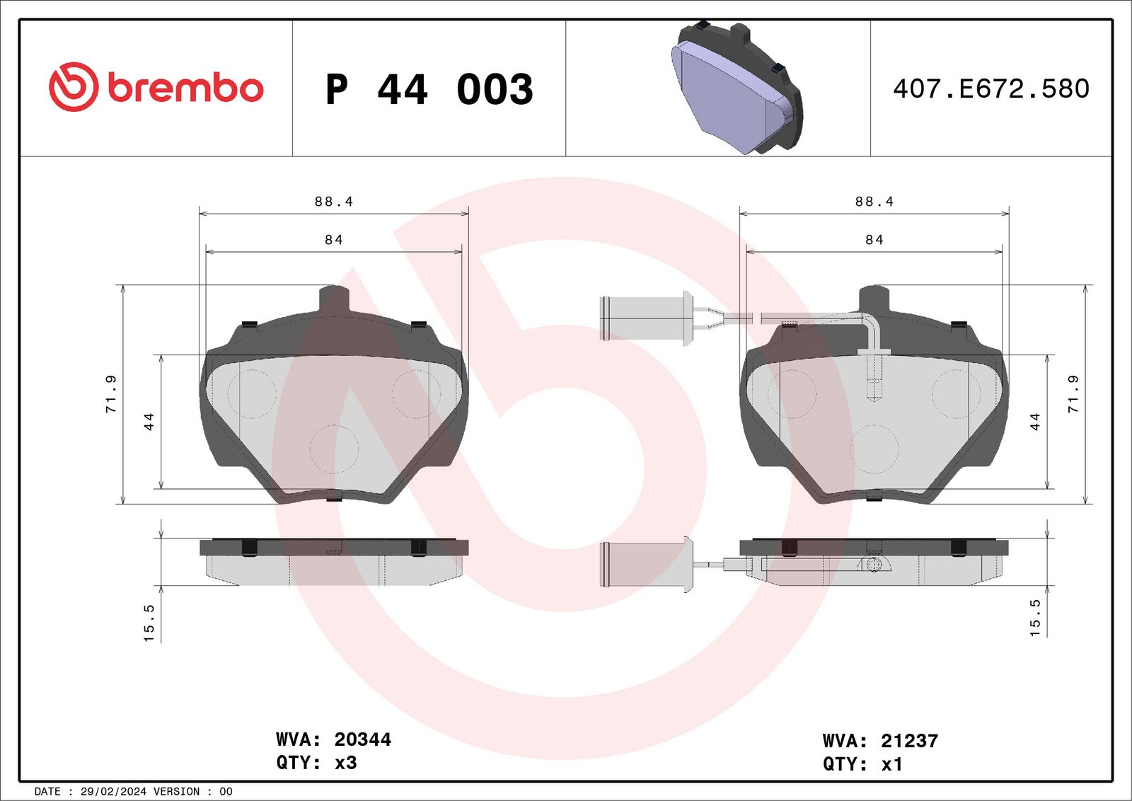 Sada brzdových platničiek kotúčovej brzdy BREMBO P 44 003