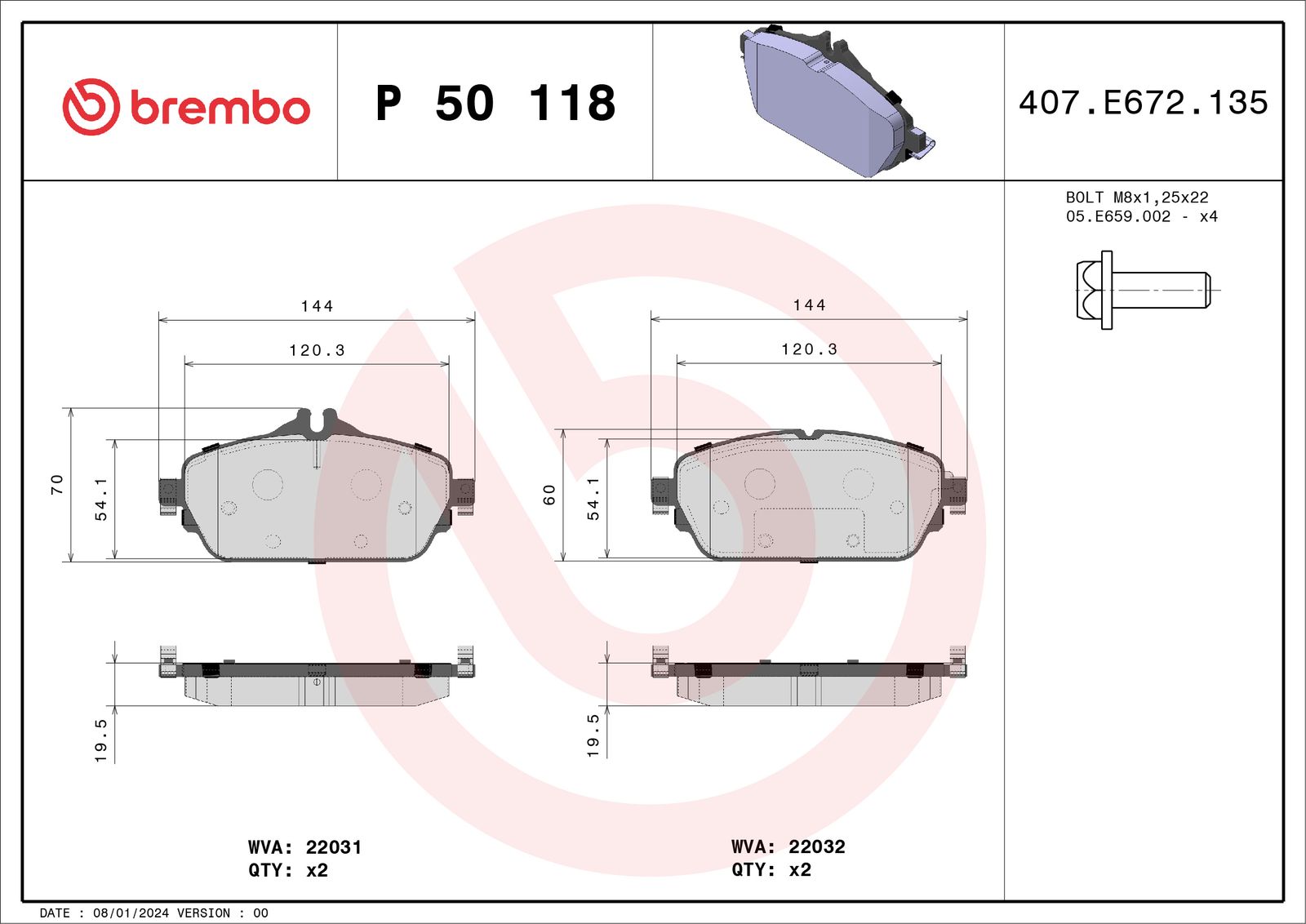 Sada brzdových platničiek kotúčovej brzdy BREMBO P 50 118